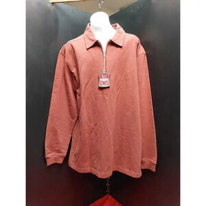 Bass American Heritage Men's Polo Long Sleeve Zip Shirt Size M Rust New Tags